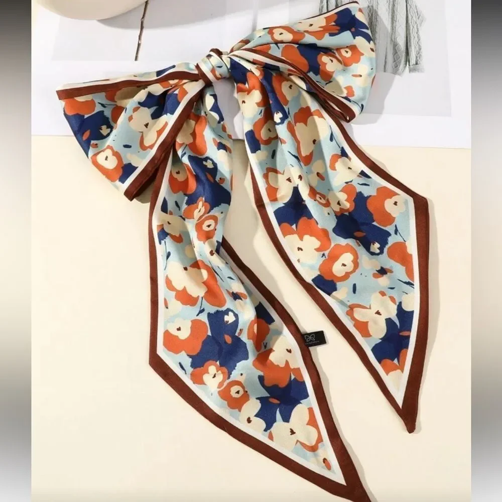 Floral orange Scarf Hair Tie N1359